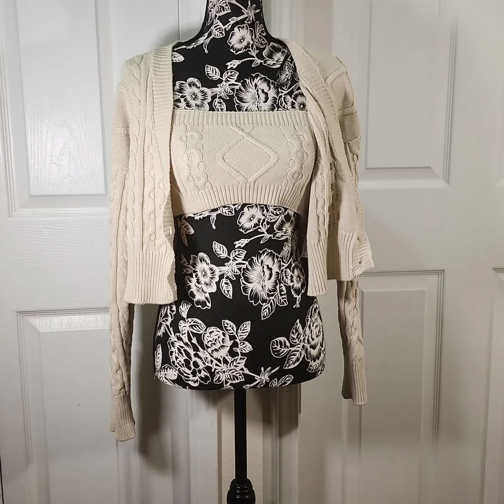 Forever 21 Beige Cable Knit Tube Top And Sweater Set M - Picture 3 of 10